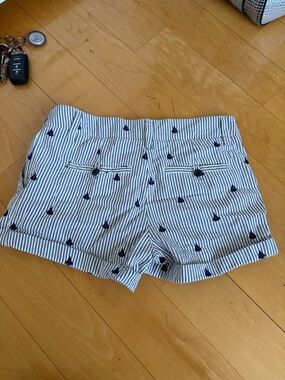 British Khaki White and Navy Striped Embroidered Sailboat Shorts